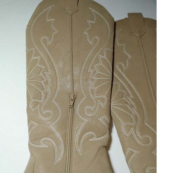MIA Womens NEW w/Tags Tan Embroidered Tall Cowgirl Boots w/Zipper - sz. 7 1/2 - Picture 2 of 5